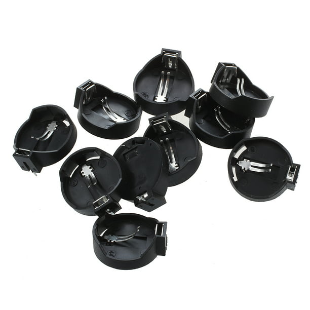 Round Button Battery Holder Case for CR2032 2016 Pack of 10 AD Black 
